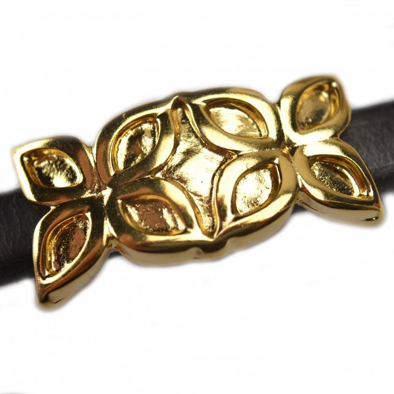 Leerschuiver bloemen Ø10x6mm metaal goud DQ 37x19mm-Kraaltjes van Renate