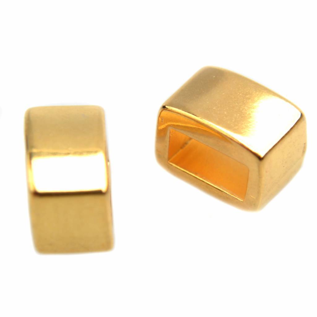 Leerschuiver metaal smalle rechthoek Ø5x2mm Goud DQ 7x4,5mm-Kraaltjes van Renate