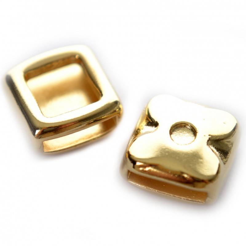 Leerschuiver rechthoek Ø10x2mm leer metaal goud DQ13mm-Kraaltjes van Renate