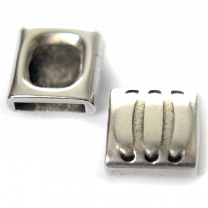 Leerschuiver rechthoek Ø10x2mm leer metaal zilver DQ 14mm-Kraaltjes van Renate
