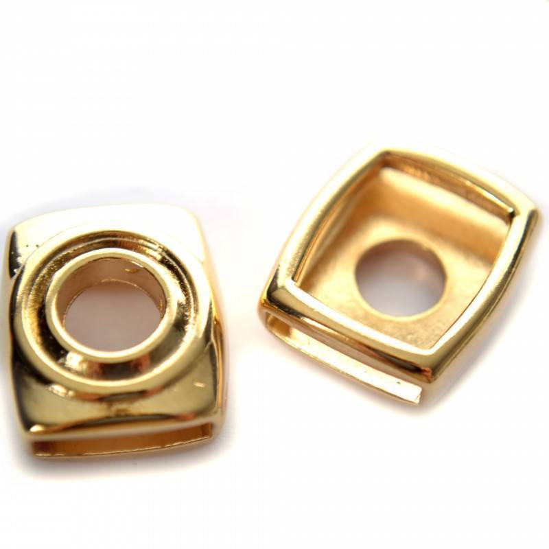 Leerschuiver rechthoek Ø13x2mm leer metaal goud DQ 20x18mm-Kraaltjes van Renate