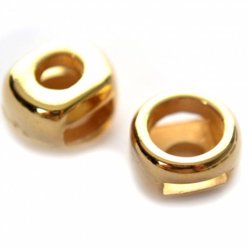 Leerschuiver rond Ø6x2mm leer metaal goud DQ 11mm-Kraaltjes van Renate