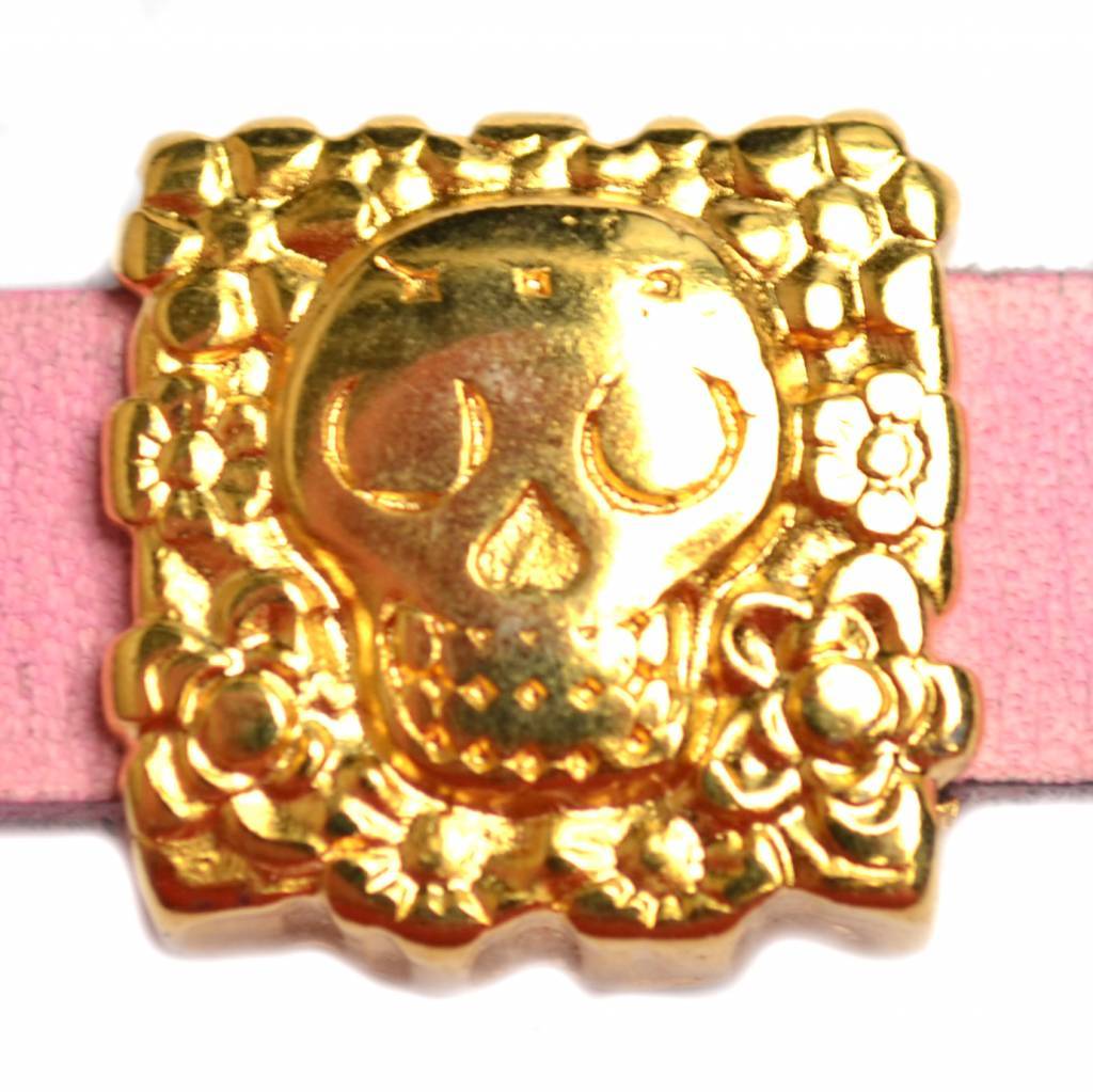 Leerschuiver skull Ø10x2.5 Goud DQ 17mm-Kraaltjes van Renate