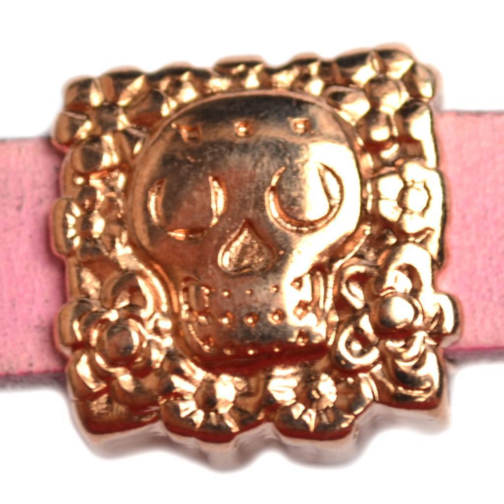 Leerschuiver skull Ø10x2.5 Rosegoud DQ 17mm-Kraaltjes van Renate