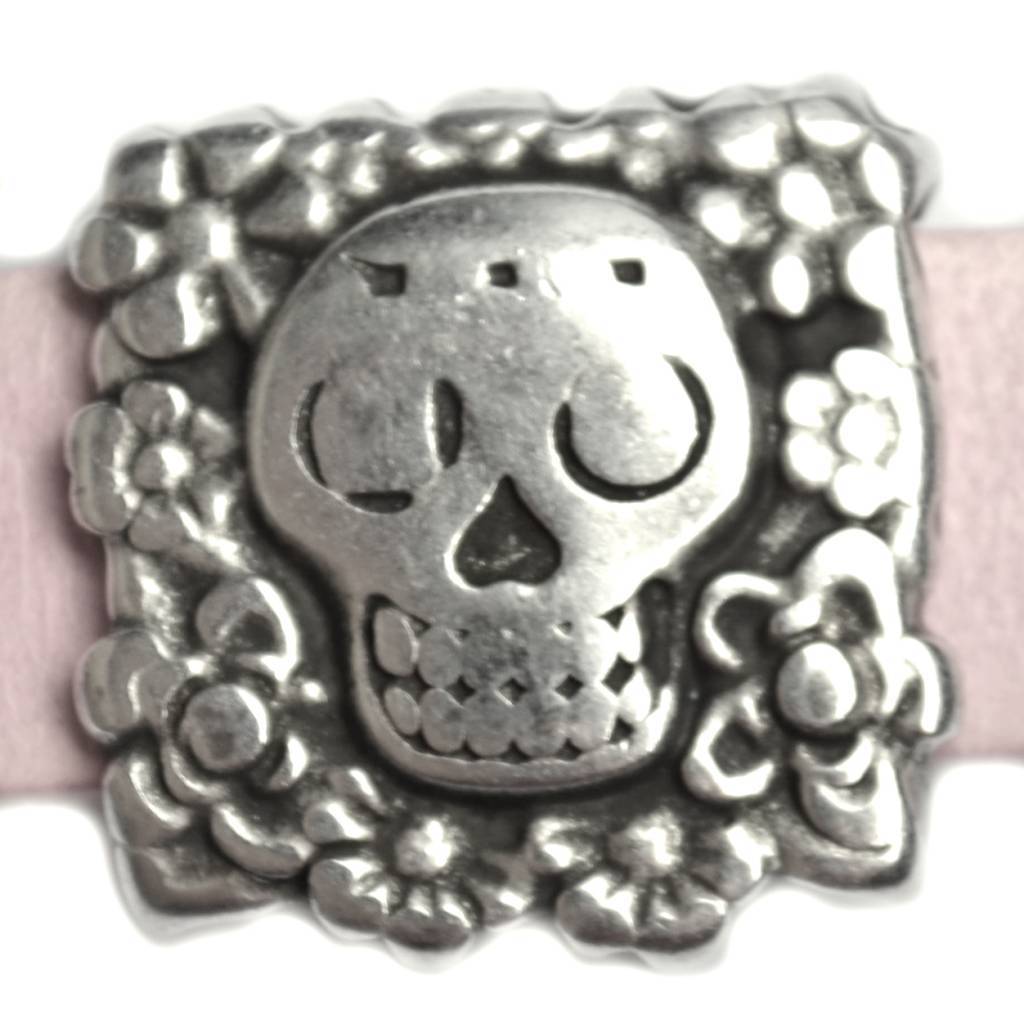 Leerschuiver skull Ø10x2.5 Zilver DQ 17mm-Kraaltjes van Renate