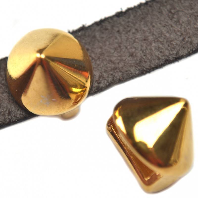 Leerschuiver spike Ø10x2.5mm metaal goud DQ 13mm-Kraaltjes van Renate
