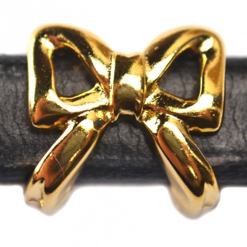 Leerschuiver strik Ø10x6mm metaal goud DQ 15mm-Kraaltjes van Renate