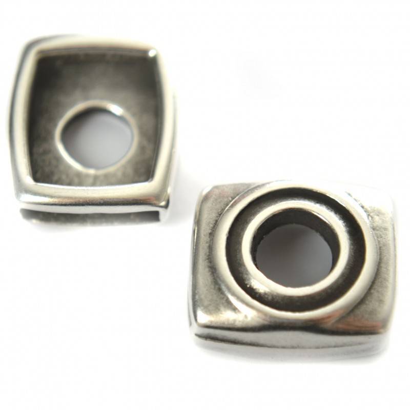 Leerschuiver vierkant Ø13x2mm leer metaal zilver DQ 20x18mm-Kraaltjes van Renate