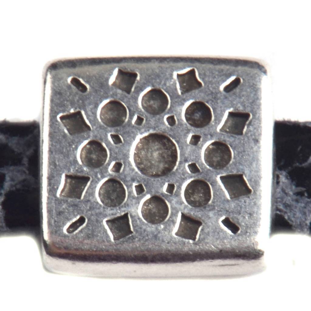 Leerschuiver vierkant bohemian Ø5x2mm Zilver DQ-Kraaltjes van Renate