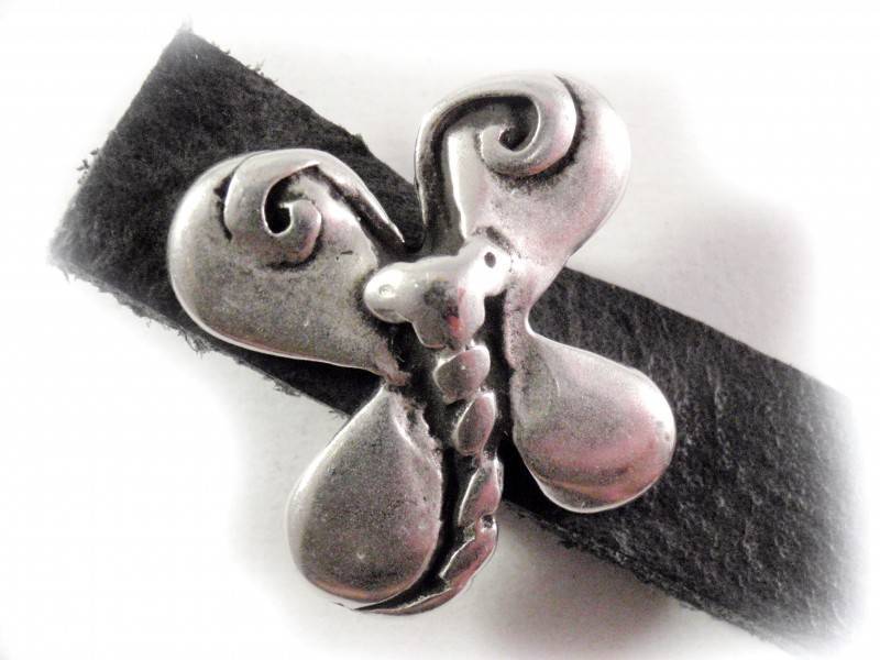 Leerschuiver vlinder Ø10x6 metaal zilver DQ 27x29mm-Kraaltjes van Renate