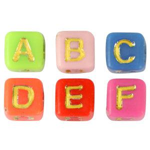 Letterkralen van acryl Multicolour vierkant- 8mm - 50 stuks-Kralen-Kraaltjes van Renate