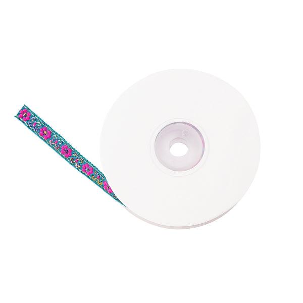 Lint bloemetjes Blue-pink - 1 meter-koord-Kraaltjes van Renate