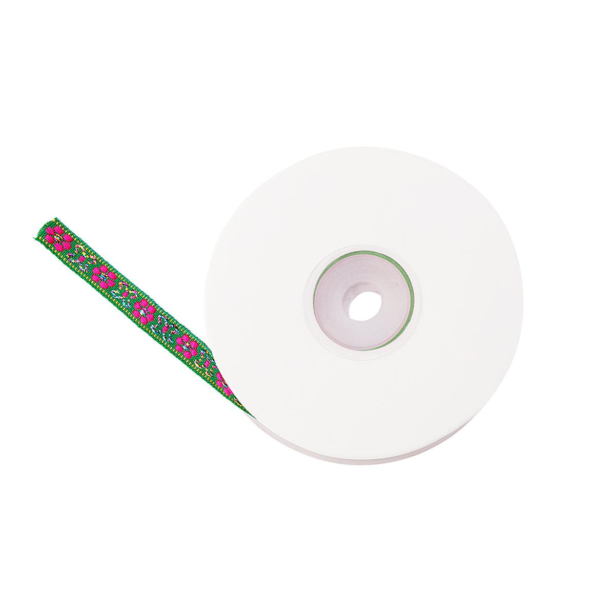 Lint bloemetjes Groen-roze - 1 meter-koord-Kraaltjes van Renate