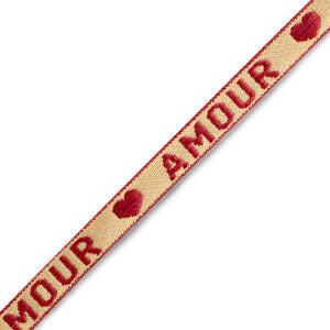 Lint met tekst Amour Beige-warm red - 1 meter-koord-Kraaltjes van Renate