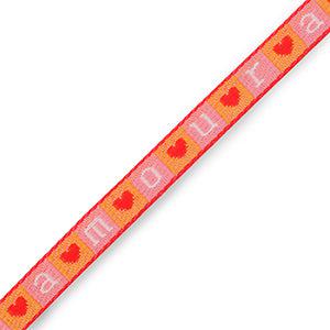 Lint met tekst "Amour" Pink-orange-white - per meter-koord-Kraaltjes van Renate