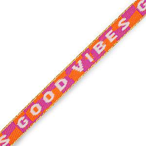 Lint met tekst &quot;Good vibes&quot; Purple-orange-white-gold - per meter-koord-Kraaltjes van Renate