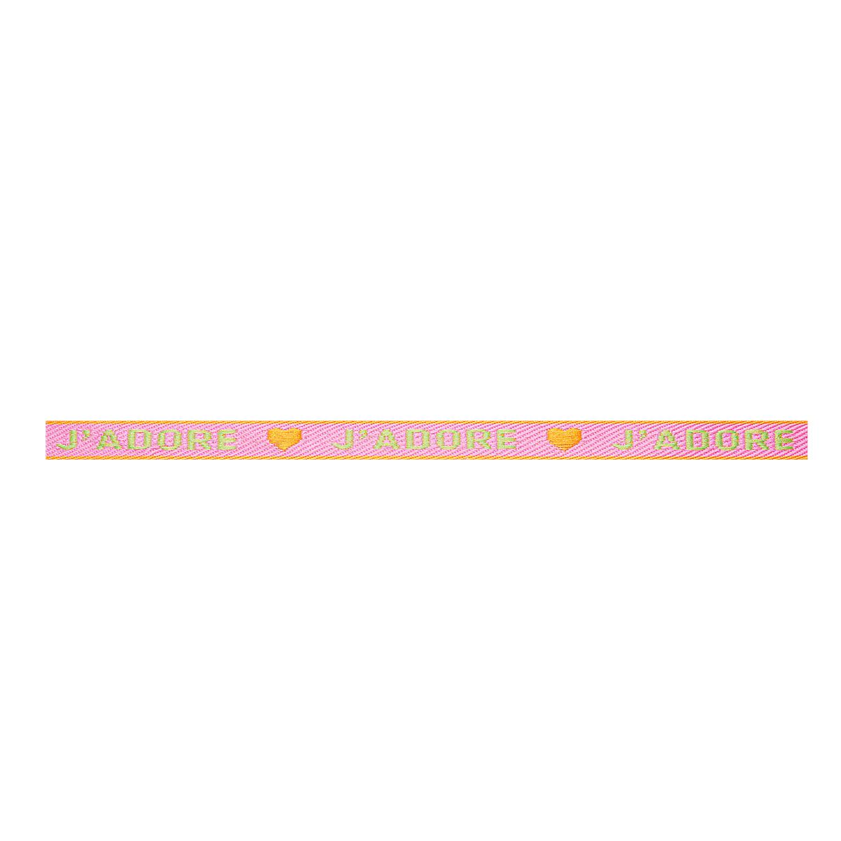 Lint met tekst "J'Adore" green-pink - 1 meter-koord-Kraaltjes van Renate