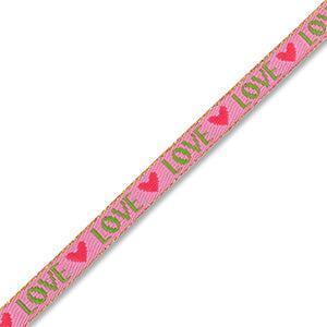 Lint met tekst 'LOVE' Donker roze / Rood / Groen / Goud - per meter-koord-Kraaltjes van Renate