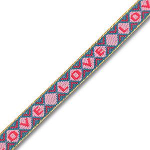 Lint met tekst &quot;Love&quot; Turquoise blue-pink-red-gold - per meter-koord-Kraaltjes van Renate