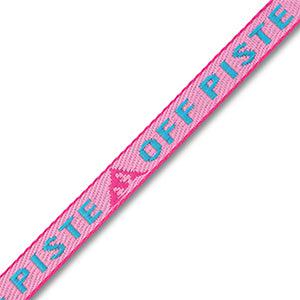 Lint met tekst &quot;Off piste&quot; Light pink-cyan blue-magenta - per meter-koord-Kraaltjes van Renate