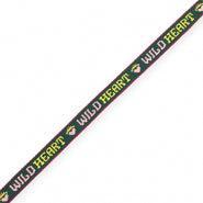 Lint met tekst 'WILDE HEART' groen / geel / roze / paars - per meter-koord-Kraaltjes van Renate