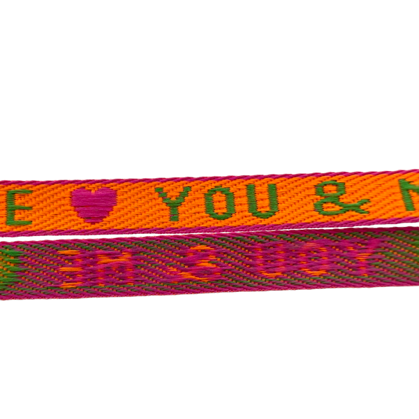 Lint met tekst "You&Me" Oranje roze groen - 1 meter-koord-Kraaltjes van Renate
