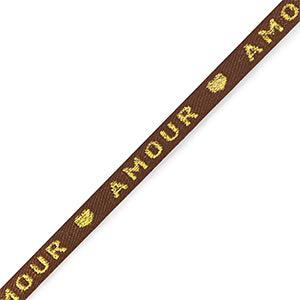 Lint met tekst "amour" Brown-gold - 1 meter-koord-Kraaltjes van Renate