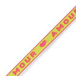 Lint met tekst "amour" Neon green-pink-koord-Kraaltjes van Renate
