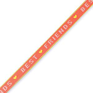 Lint met tekst "best friends" Coral red-lime - 1 meter-koord-Kraaltjes van Renate