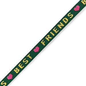 Lint met tekst "best friends" Green-gold-pink - 1 meter-koord-Kraaltjes van Renate