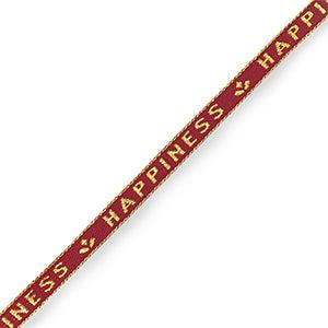 Lint met tekst "happiness" Bordeaux red-gold - per meter-koord-Kraaltjes van Renate