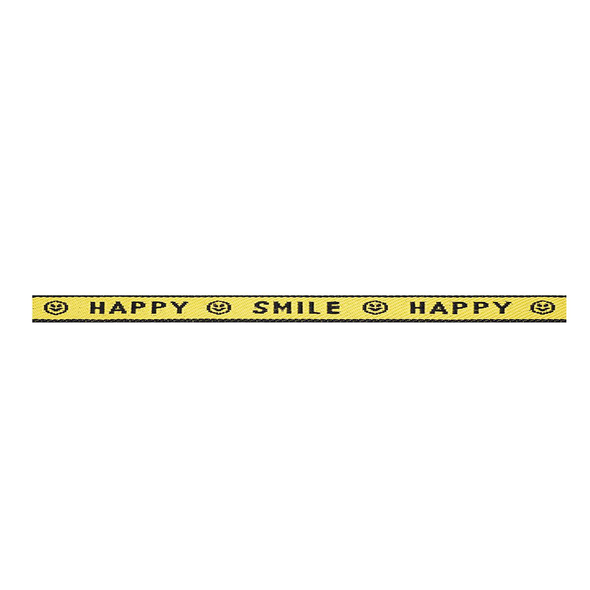 Lint met tekst "happy smile" black-yellow - 1 meter-koord-Kraaltjes van Renate