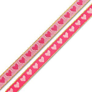 Lint met tekst hartjes Fuchsia-light pink - per meter-koord-Kraaltjes van Renate