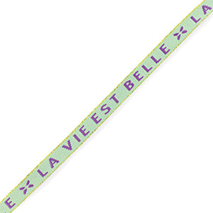 Lint met tekst "la vie est belle" Mint green-purple - per meter-koord-Kraaltjes van Renate