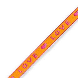 Lint met tekst "love" Neon orange-pink-koord-Kraaltjes van Renate