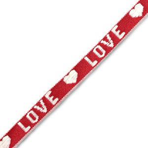 Lint met tekst "love" Red-white - 1 meter-koord-Kraaltjes van Renate