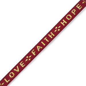 Lint met tekst "love faith hope" Red-gold - 1 meter-koord-Kraaltjes van Renate