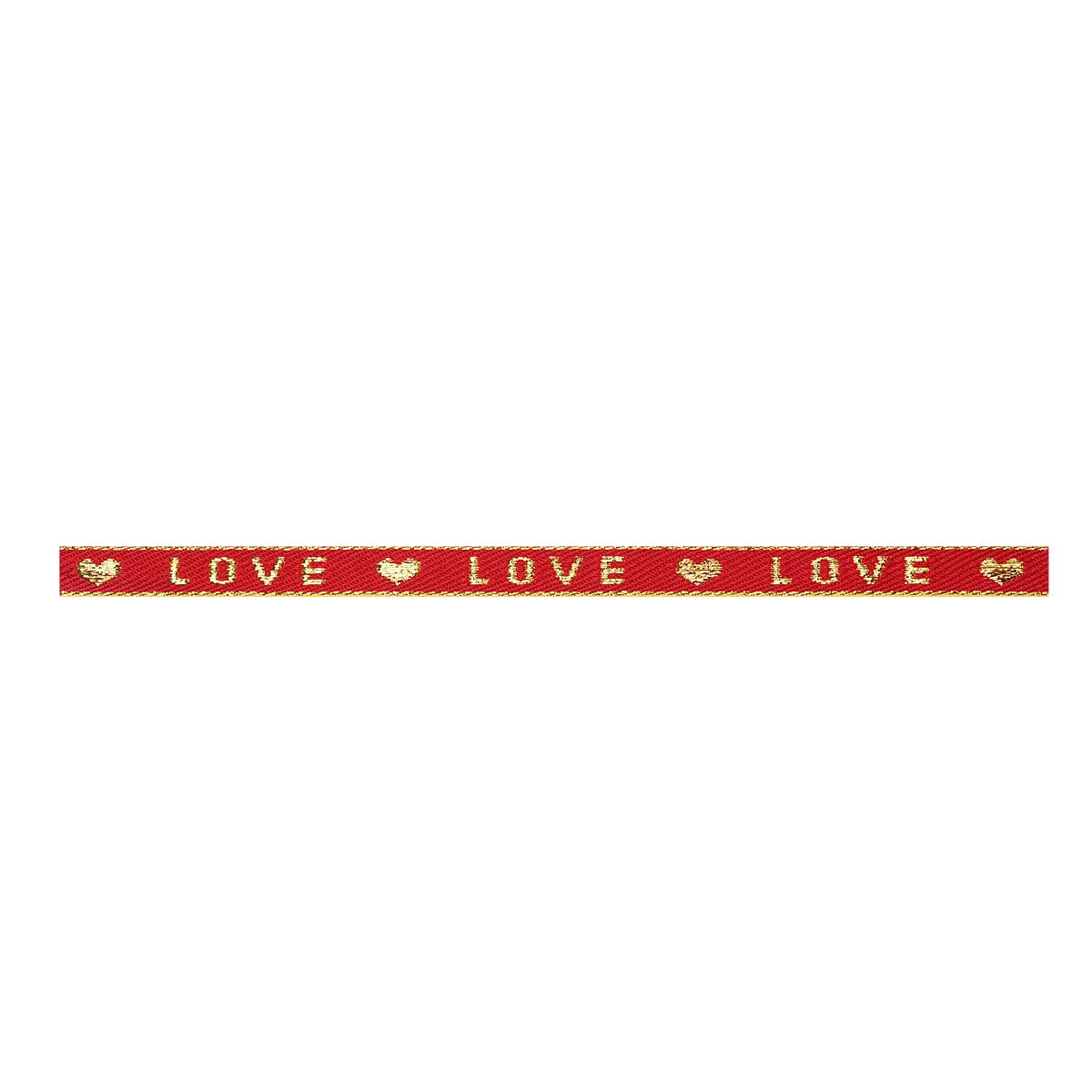 Lint met tekst "love" gold-red - 1 meter-koord-Kraaltjes van Renate
