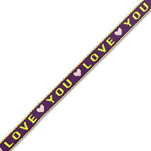 Lint met tekst "love you" Purple-lime green - per meter-koord-Kraaltjes van Renate