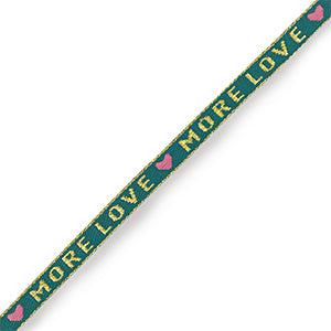 Lint met tekst "more love" Teal blue-gold - per meter-koord-Kraaltjes van Renate