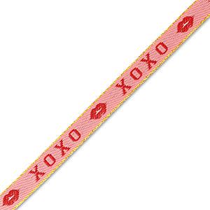 Lint met tekst "xoxo" Pink-red - per meter-koord-Kraaltjes van Renate