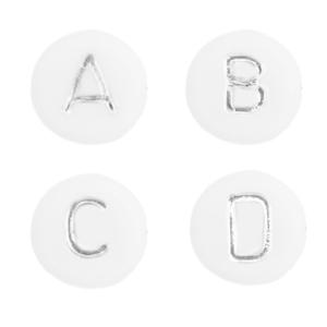 Losse Acryl letterkralen Wit zilver 7mm - per stuk-Kraaltjes van Renate