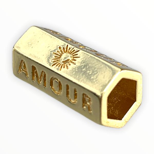Message beads hexagon Amour 18K gold plated 21x11mm-Kraaltjes van Renate