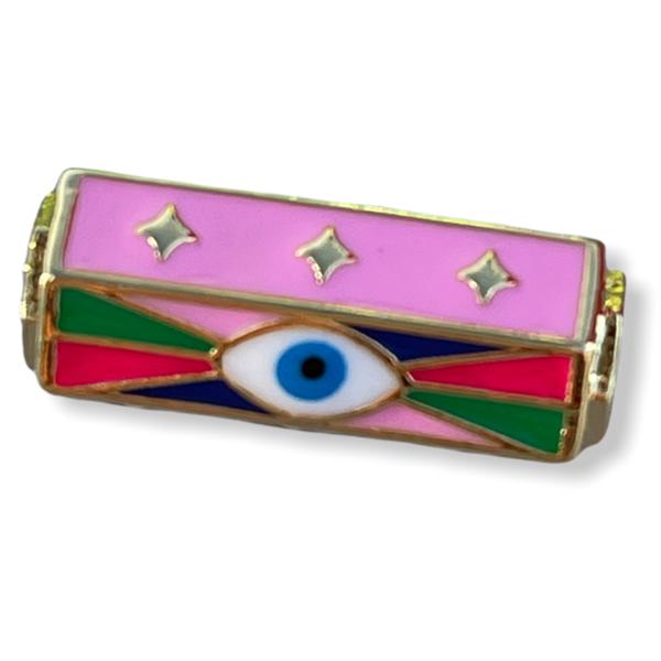 Message beads hexagon Evil eye colorful 18K gold plated 22x10mm-Kraaltjes van Renate