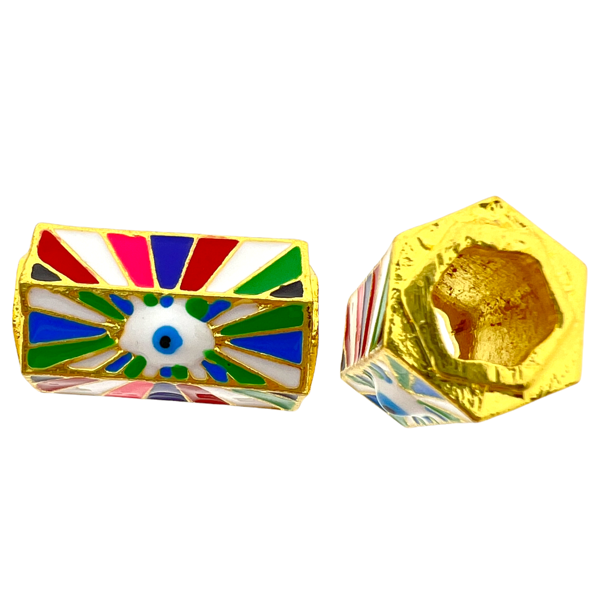 Message beads hexagon Evil eye colorful 18K gold plated 22x14mm-Kralen-Kraaltjes van Renate