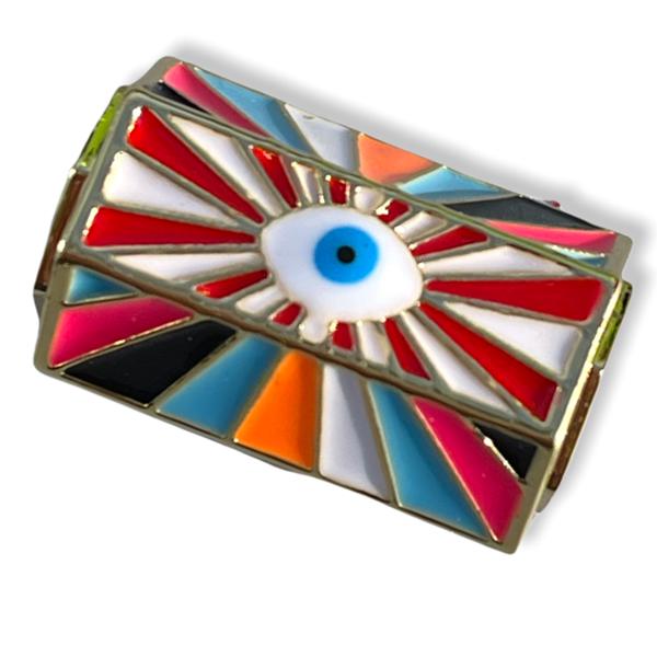 Message beads hexagon Evil eye colorful 18K gold plated 22x14mm-Kraaltjes van Renate