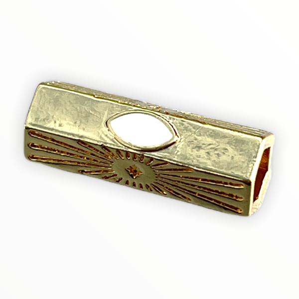 Message beads hexagon Evil eye wit 18K gold plated 22x10mm-Kraaltjes van Renate