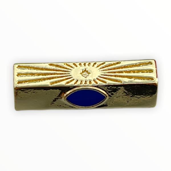 Message beads hexagon Evil eye blauw 18K gold plated 22x10mm-Kraaltjes van Renate