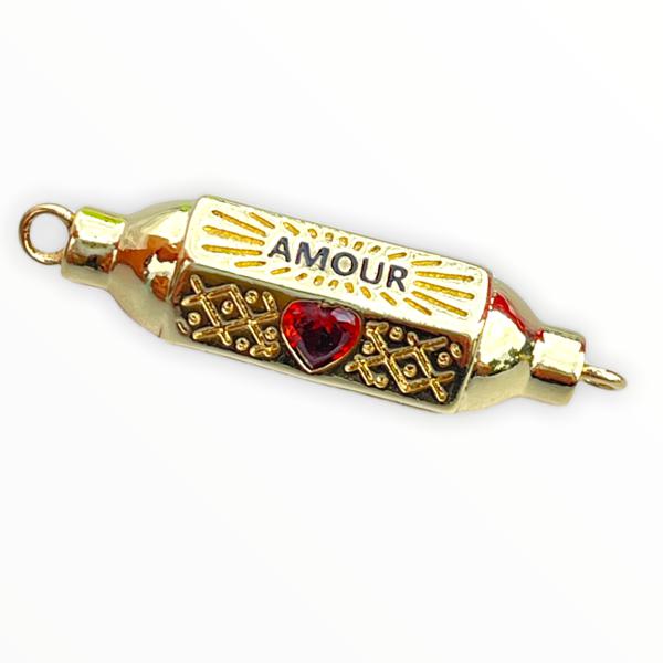 Message beads tussenzetsel hexagon Touiours amour 18K gold plated 8x32mm-Kraaltjes van Renate