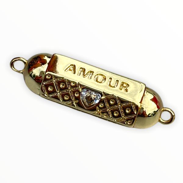 Message beads tussenzetsel hexagon Touiours amour 18K gold plated 9x34mm-Kraaltjes van Renate